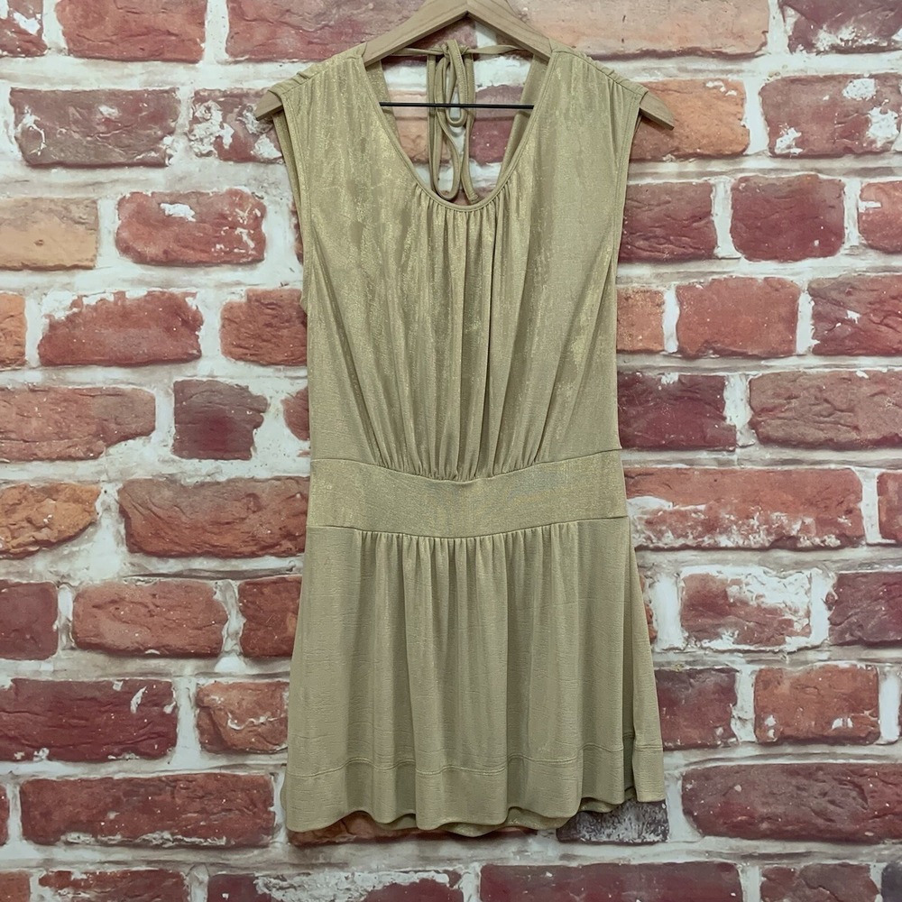 Express Dress Women's Medium Gold Metallic Shimmery Casual Evening Cowl Back